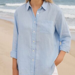 J. Jill Love Linen Light Blue Button Down Long Sleeve Blouse Top Shirt Large